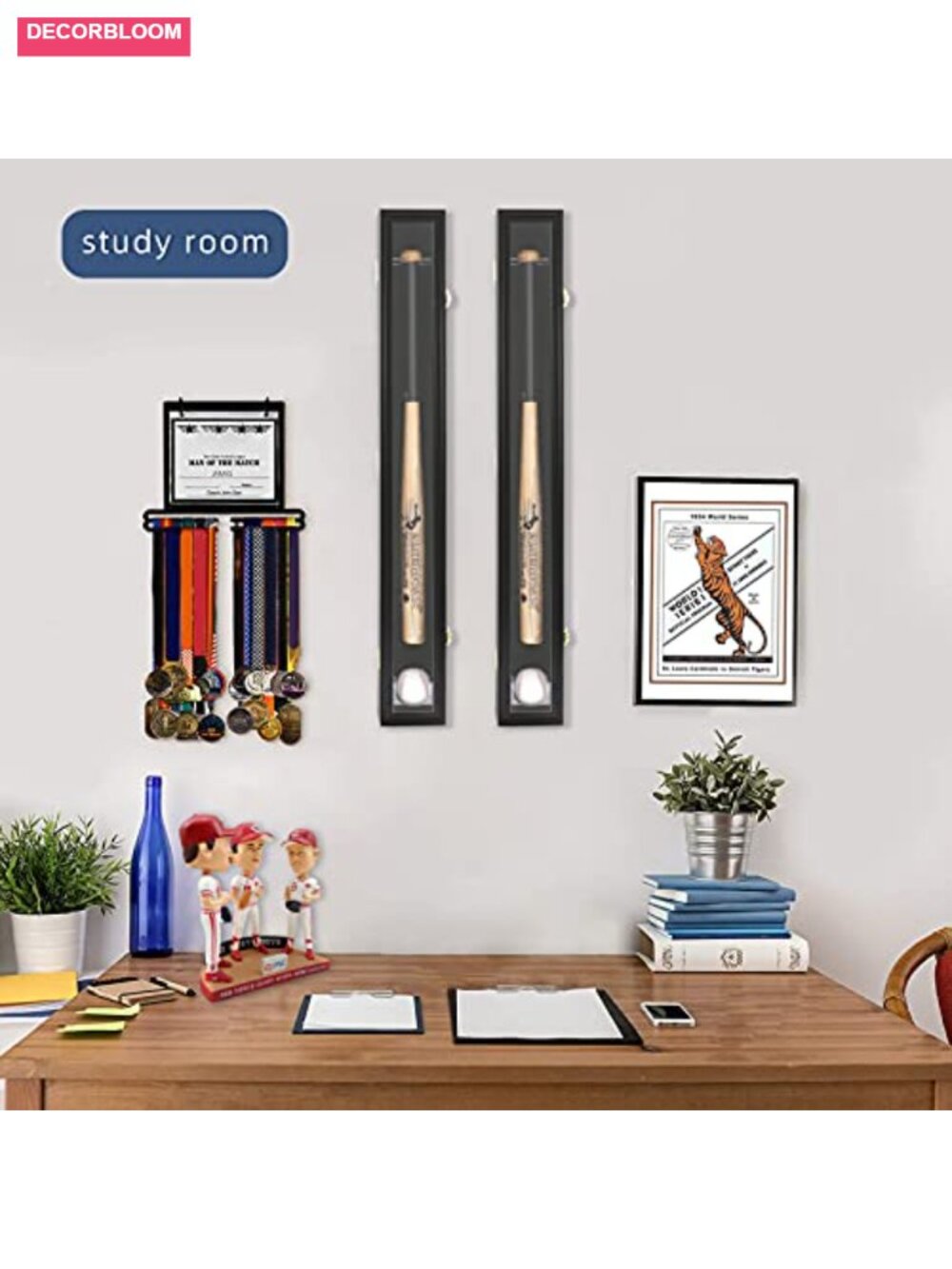 Wood Baseball Bat Display Case Wall Mount Acrylic UV Protection Lock - Picture 5 of 6